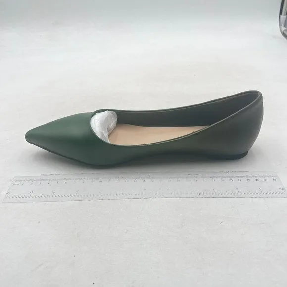 FOWT Green Comfortable Slip On Pointed Toe Flat Pumps Flats Daily Office Shoes