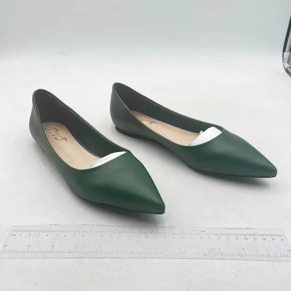 FOWT Green Comfortable Slip On Pointed Toe Flat Pumps Flats Daily Office Shoes