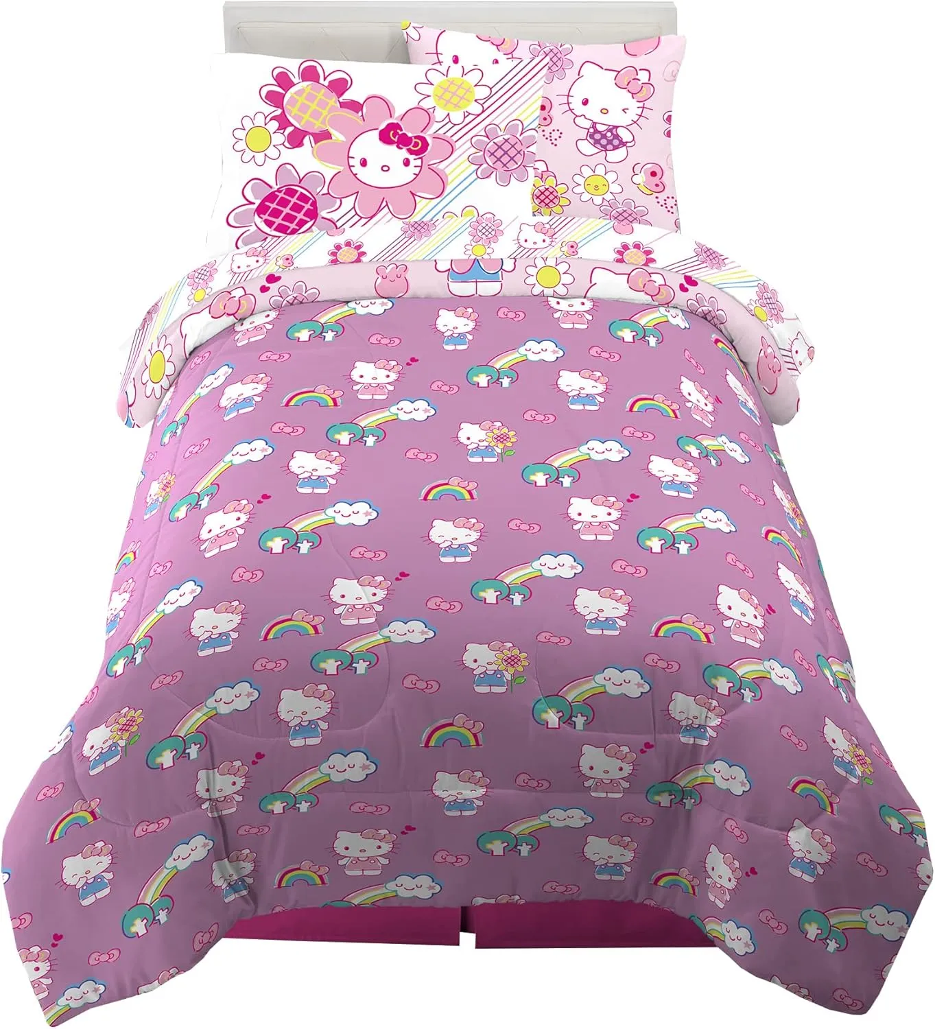 Franco Kids Bedding Super Soft Comforter and Sheet Set with Sham, 5 Piece Twin Size, Hello Kitty