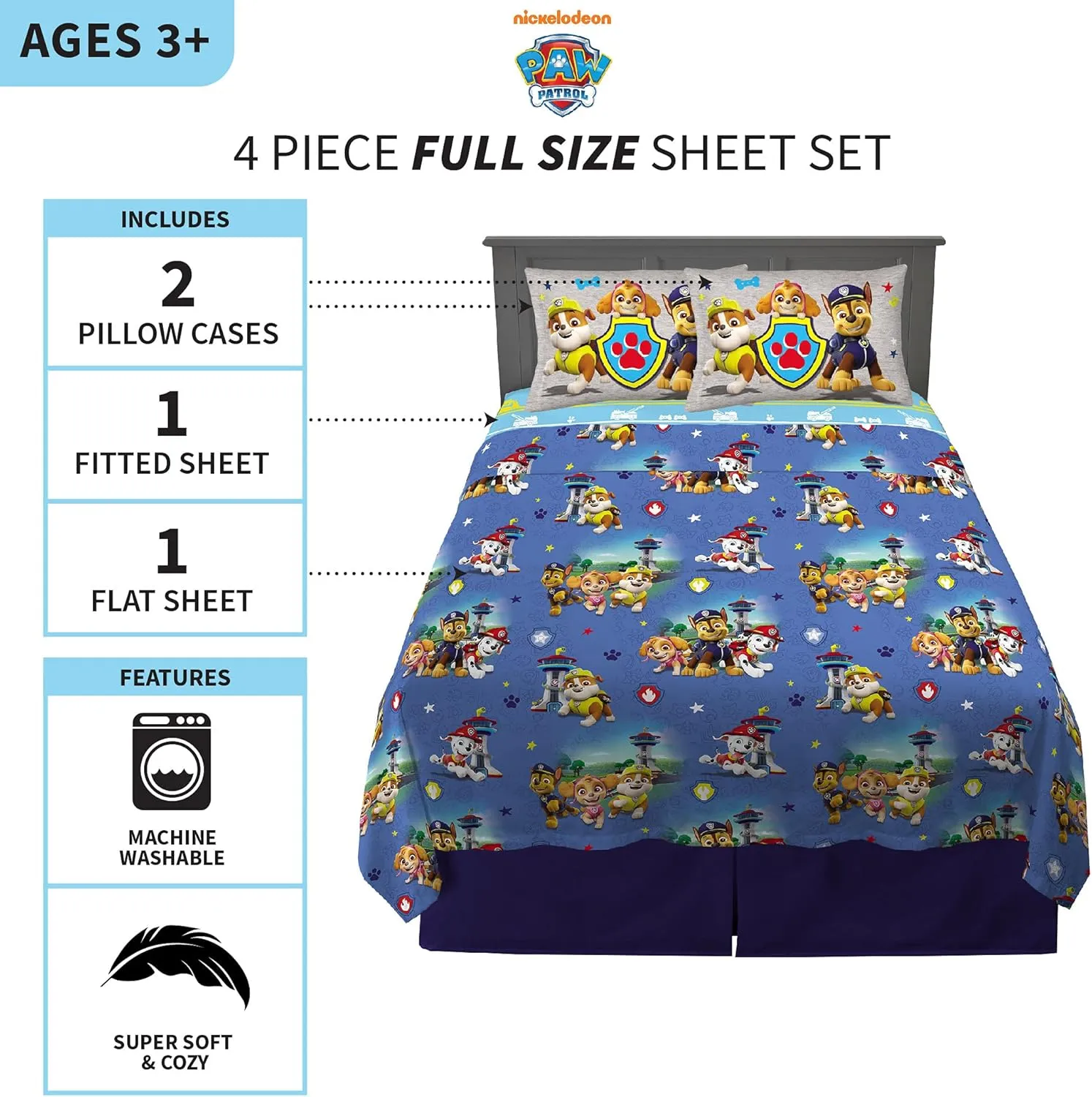 Franco Kids Bedding Super Soft Microfiber Sheet Set, Full, Paw Patrol