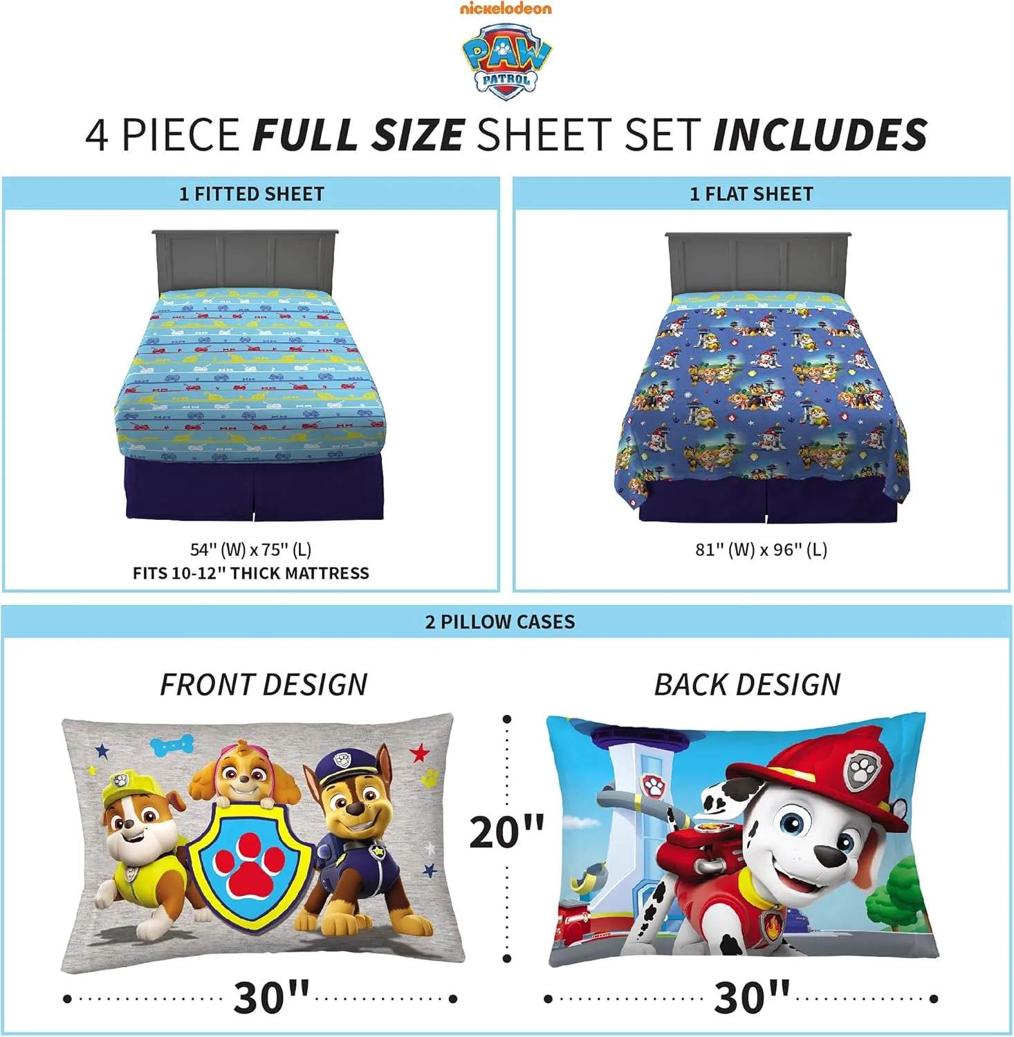 Franco Kids Bedding Super Soft Microfiber Sheet Set, Full, Paw Patrol
