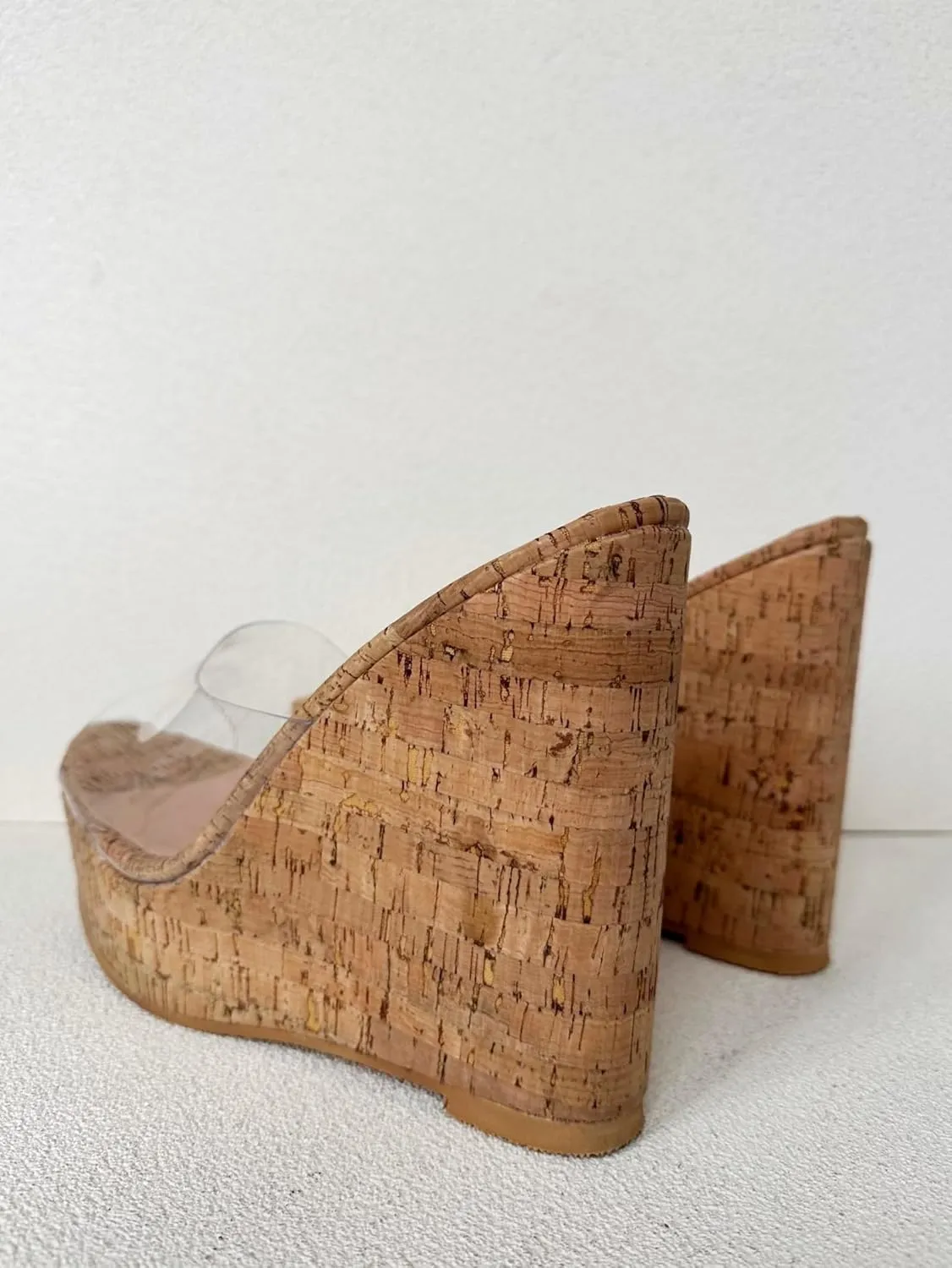 Frankie Hsu Ladies Sexy Platform Wedge Sandal, Clear Transparent PVC High Heeled Wood Oak Punk Slipper, Fashion Luxury Large Big Size US4-19 Unisex Shoes For Women Men