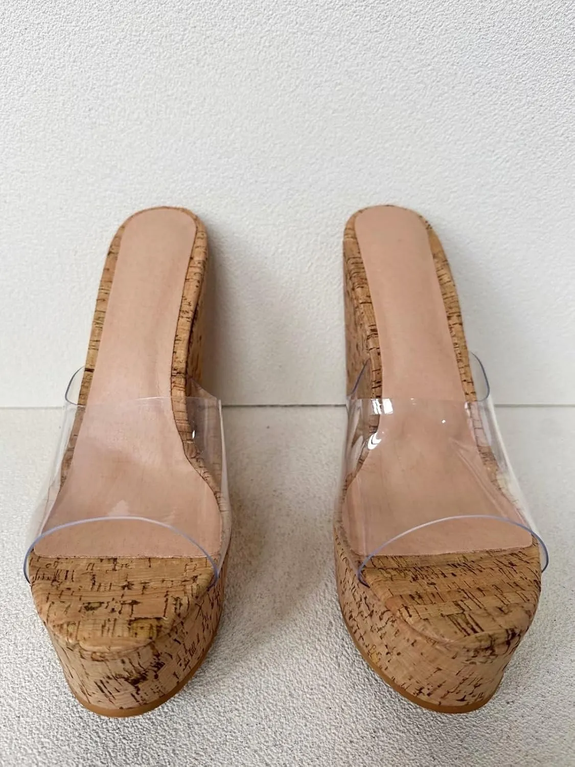 Frankie Hsu Ladies Sexy Platform Wedge Sandal, Clear Transparent PVC High Heeled Wood Oak Punk Slipper, Fashion Luxury Large Big Size US4-19 Unisex Shoes For Women Men