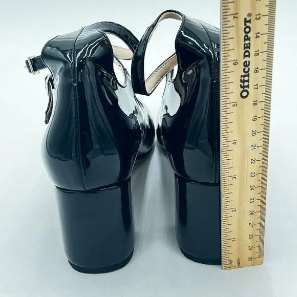 FSJ Black Chunky Block Low Heel Pumps Round Toe Ankle Strap Comfortable Wedding