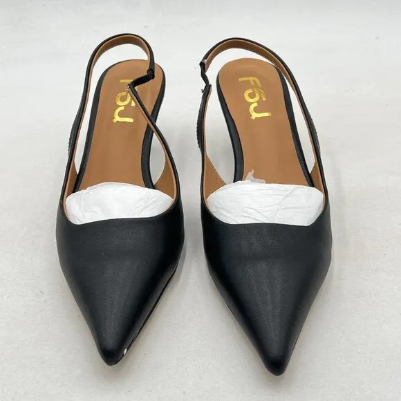 FSJ Black Kitten Heel Slingback Sandal Pointy Toe Sexy Pumps Comfortable Shoes