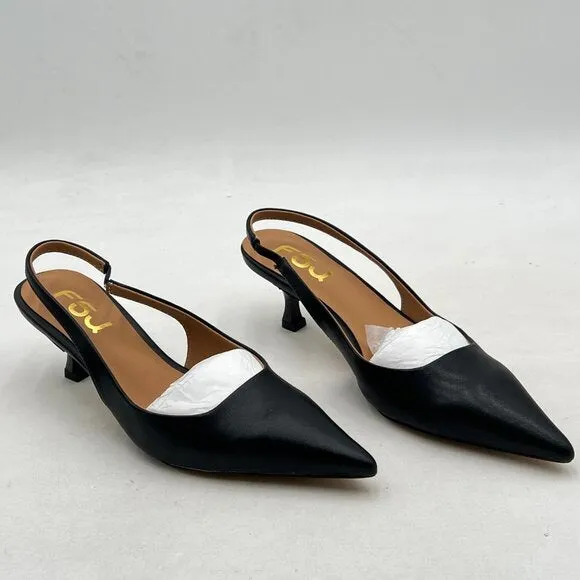 FSJ Black Kitten Heel Slingback Sandal Pointy Toe Sexy Pumps Comfortable Shoes