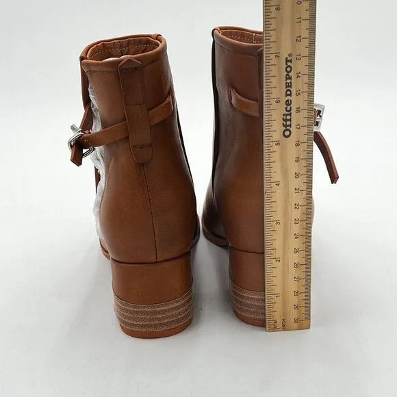FSJ Brown Peep Open Toe Boot Cut Out Buckle Ankle Bootie Comfortable Shoes