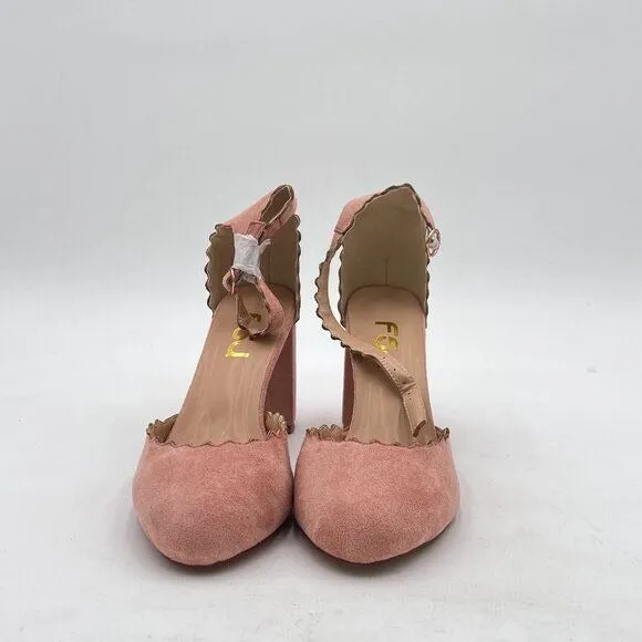 FSJ Nude Comfortable Ankle Strap Buckle Pumps Retro Classic Block Chunky Heels