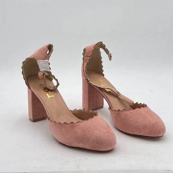 FSJ Nude Comfortable Ankle Strap Buckle Pumps Retro Classic Block Chunky Heels