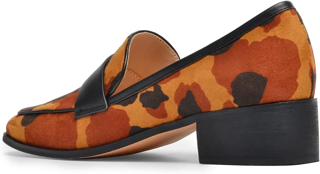 FSJ Women Classic Block Chunky Heel Loafers Suede Cow Pattern Casual Slip On Square Toe Fashion Comfort Pumps Shoes Size 4-15 US