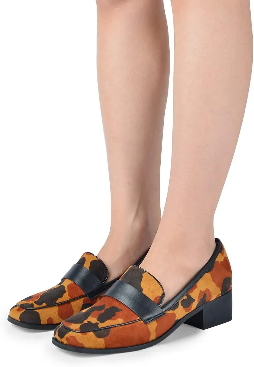 FSJ Women Classic Block Chunky Heel Loafers Suede Cow Pattern Casual Slip On Square Toe Fashion Comfort Pumps Shoes Size 4-15 US