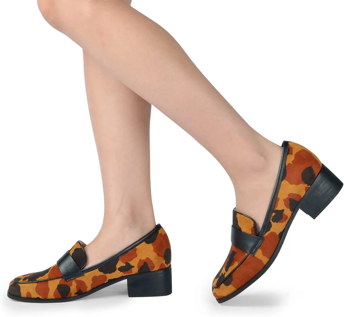 FSJ Women Classic Block Chunky Heel Loafers Suede Cow Pattern Casual Slip On Square Toe Fashion Comfort Pumps Shoes Size 4-15 US
