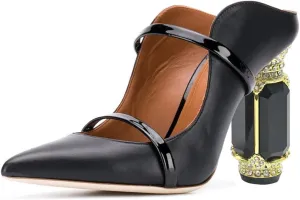 FSJ Women Pointed Toe Mules Chunky High Heels Sandals Pumps Slip On Two Strap Chic Crystal Block Heels Backless Casual Dressy Shoes Size 4-16 US