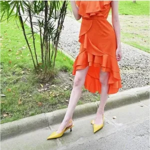 FSJ Women's Mid Kitten Heel Slingback Sandal Pointy Toe Sexy Pumps Comfortable