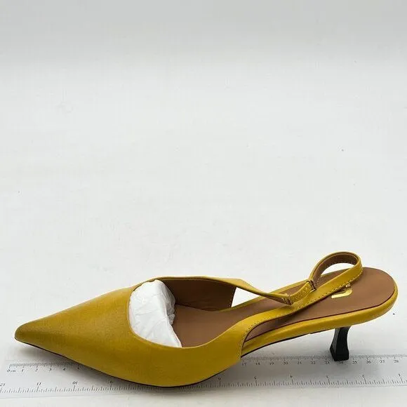 FSJ Women's Mid Kitten Heel Slingback Sandal Pointy Toe Sexy Pumps Comfortable