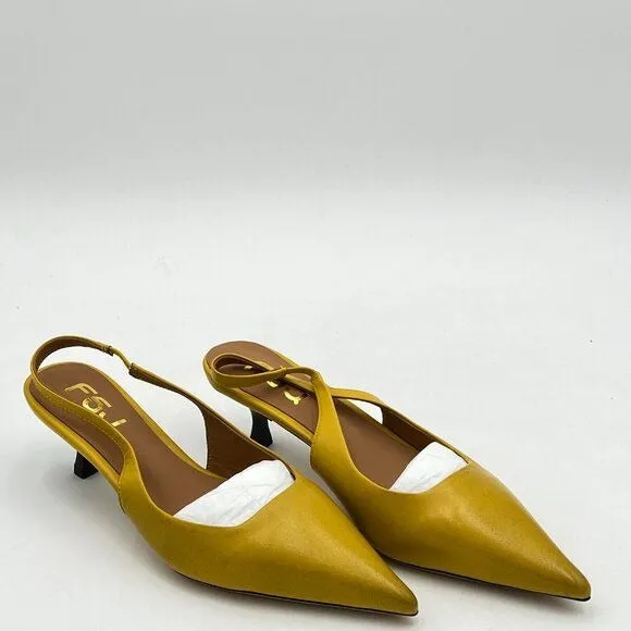 FSJ Women's Mid Kitten Heel Slingback Sandal Pointy Toe Sexy Pumps Comfortable