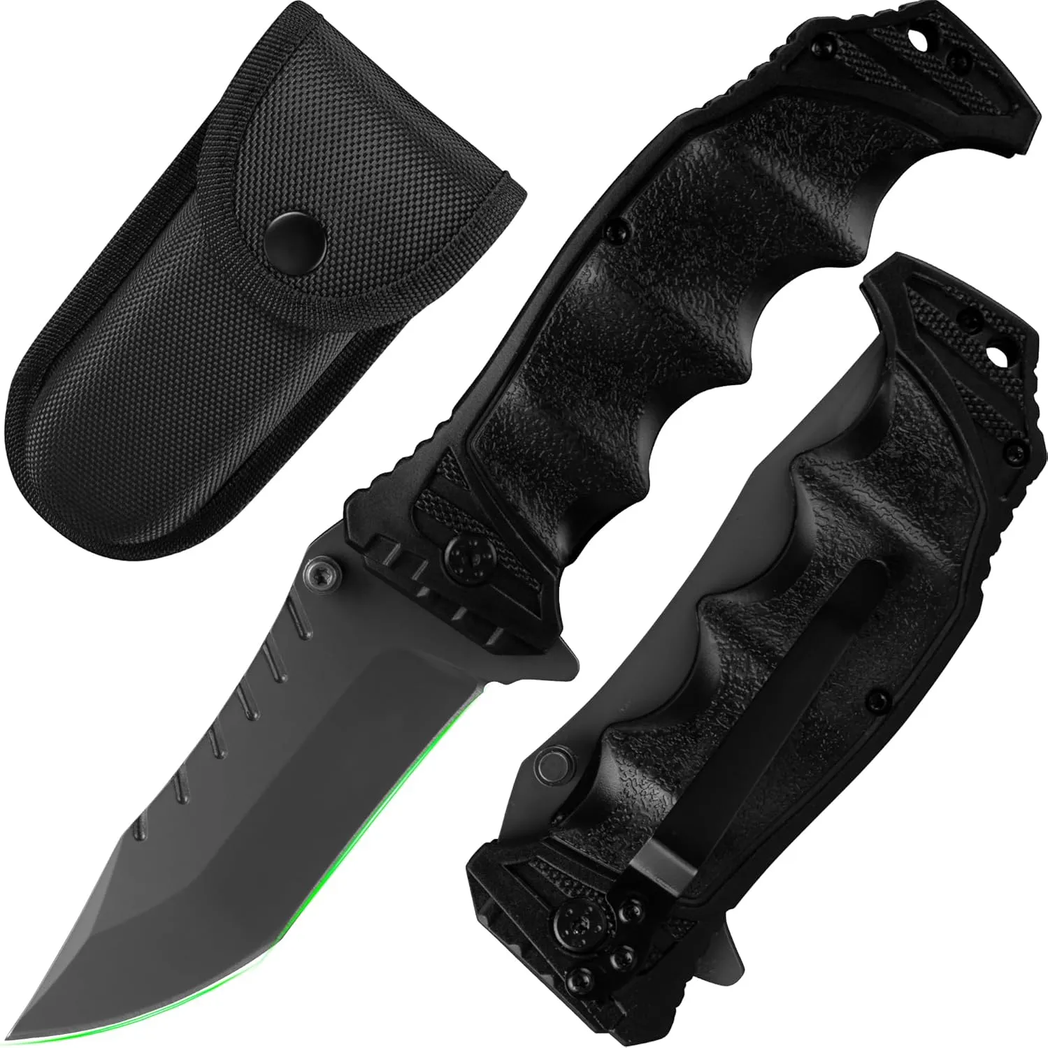 FULLHI Folding Pocket Knife, 3.6" 440C Steel Blade, PP TPR Handle EDC Knife with Pocket Clip Sharp Camping Survival Hiking Knives for Men, Women (Black)
