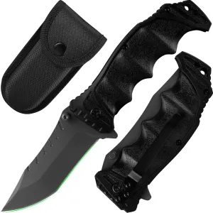 FULLHI Folding Pocket Knife, 3.6" 440C Steel Blade, PP TPR Handle EDC Knife with Pocket Clip Sharp Camping Survival Hiking Knives for Men, Women (Black)
