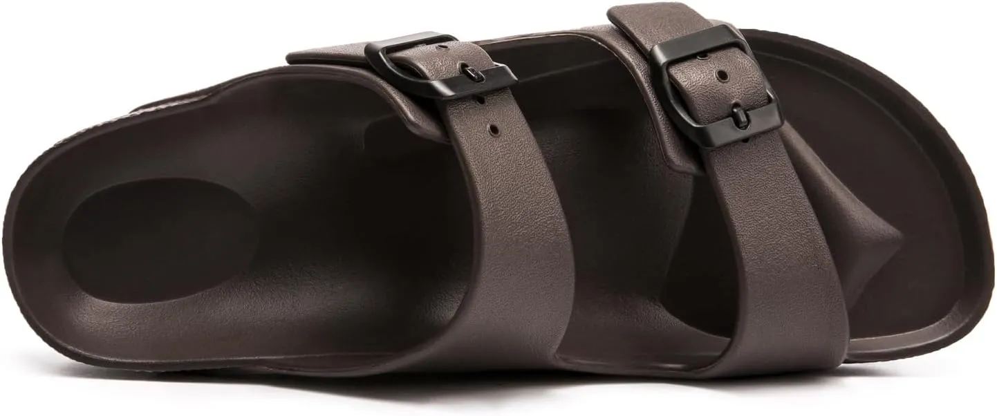 FUNKYMONKEY Women's Comfort Slides Double Buckle Adjustable Plastics Flat Sandals