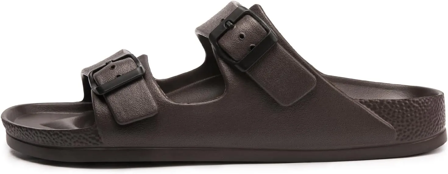 FUNKYMONKEY Women's Comfort Slides Double Buckle Adjustable Plastics Flat Sandals