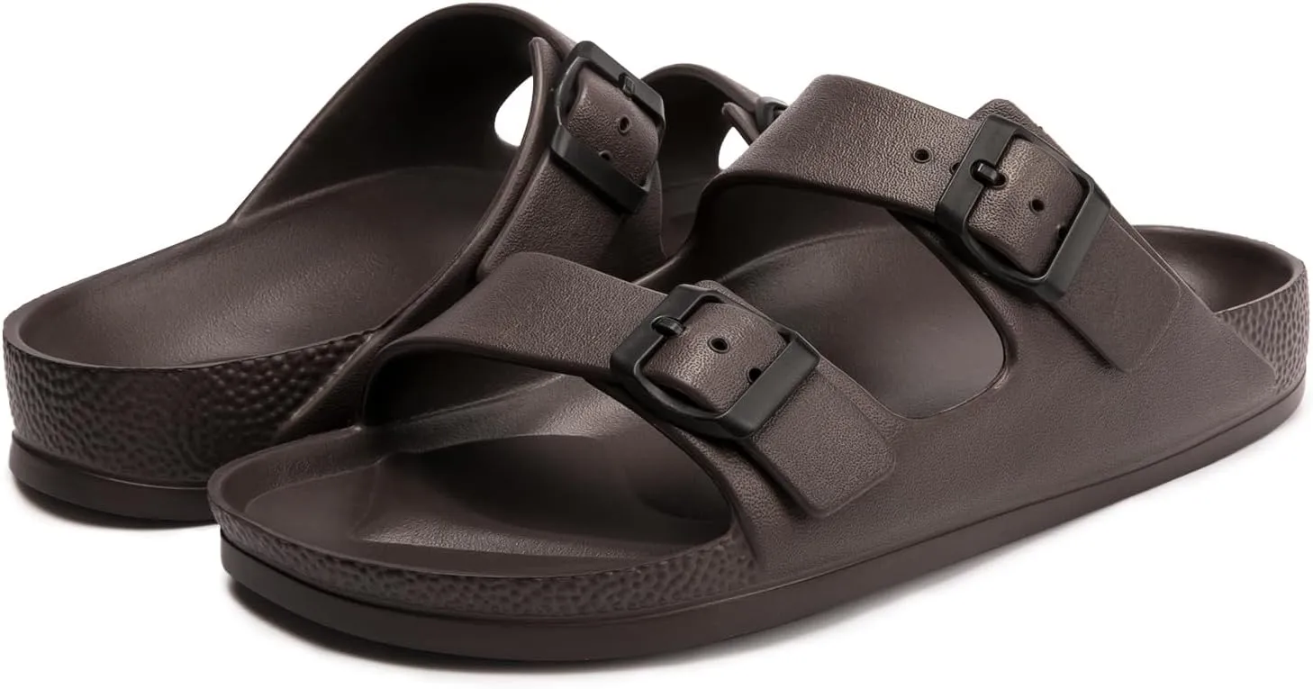 FUNKYMONKEY Women's Comfort Slides Double Buckle Adjustable Plastics Flat Sandals