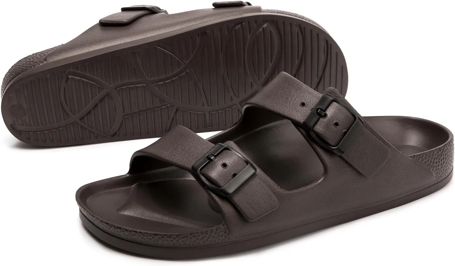 FUNKYMONKEY Women's Comfort Slides Double Buckle Adjustable Plastics Flat Sandals
