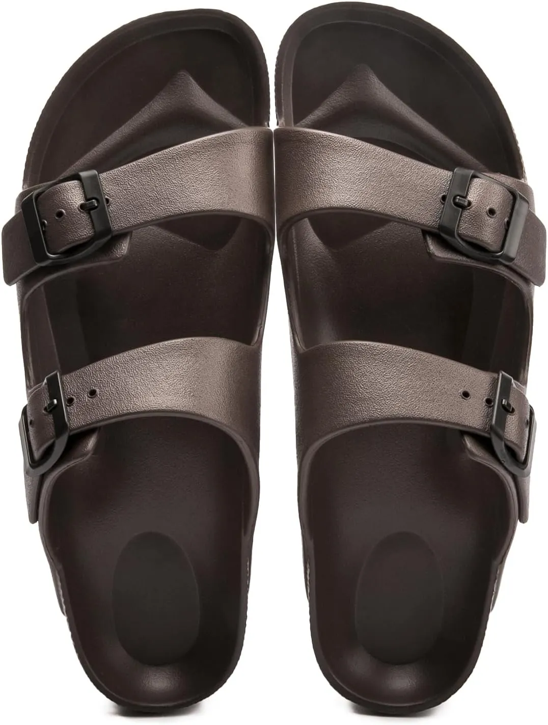 FUNKYMONKEY Women's Comfort Slides Double Buckle Adjustable Plastics Flat Sandals