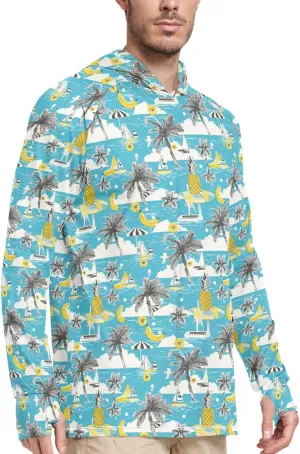Funny Hawaii Sailboats Men's Sun Protection Hoodie Long Sleeve Sun Shirt with Hood UPF 50  Sun Proof Shirts Rashguard for Men