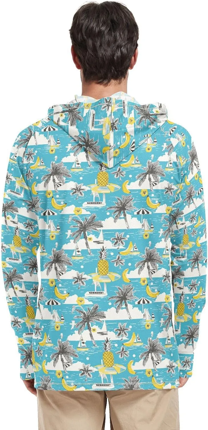Funny Hawaii Sailboats Men's Sun Protection Hoodie Long Sleeve Sun Shirt with Hood UPF 50  Sun Proof Shirts Rashguard for Men