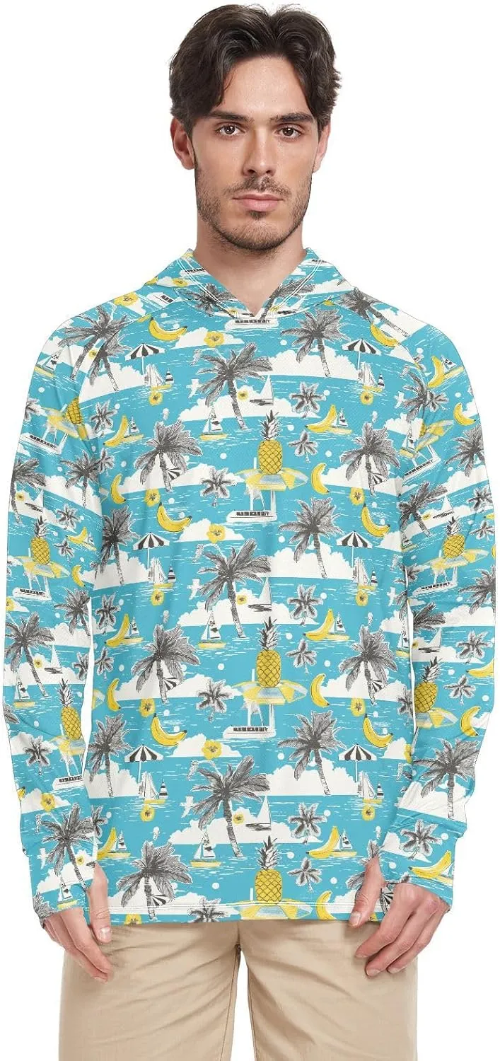 Funny Hawaii Sailboats Men's Sun Protection Hoodie Long Sleeve Sun Shirt with Hood UPF 50  Sun Proof Shirts Rashguard for Men