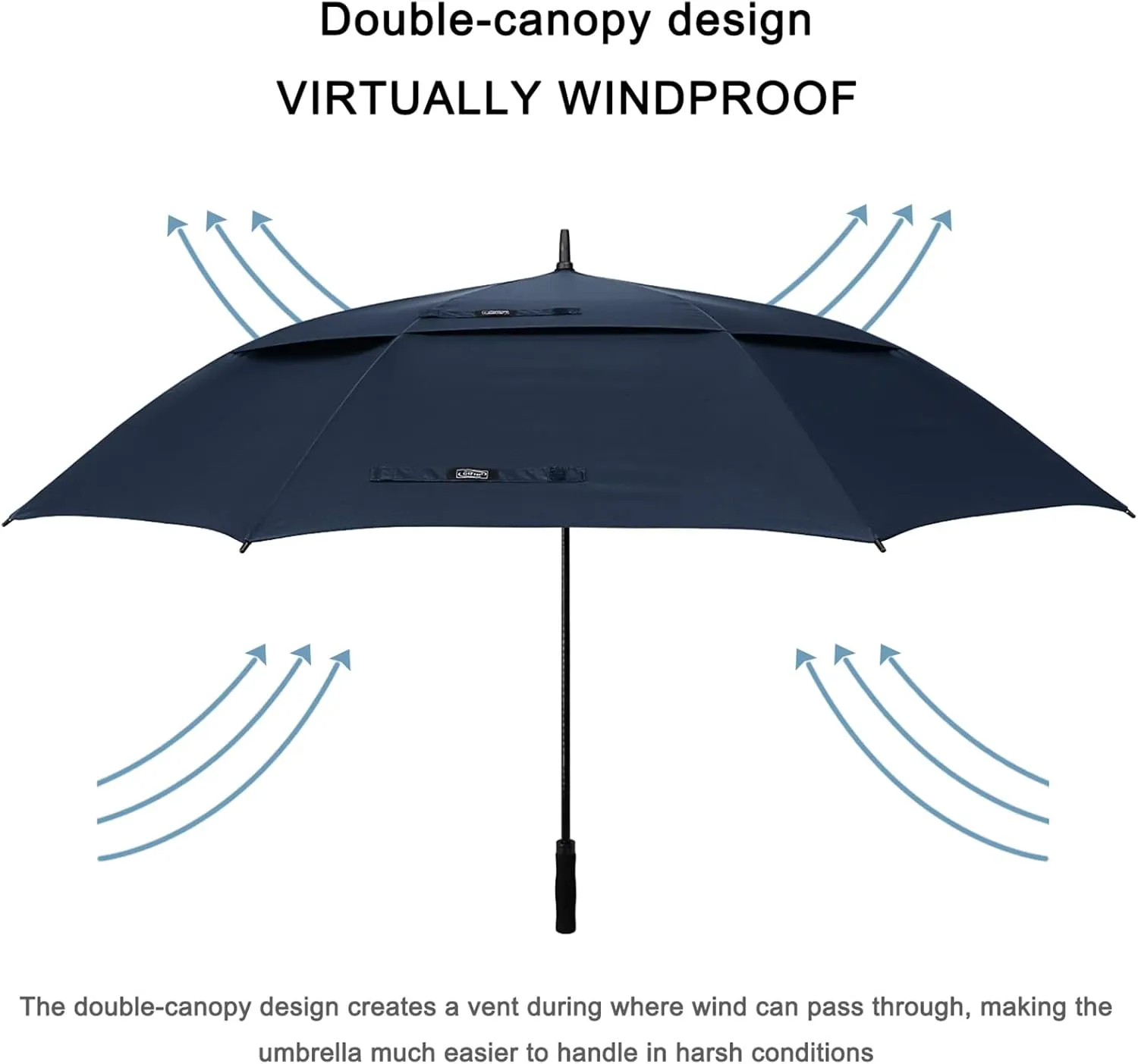 G4Free 72 Inch Huge Large Oversize Golf Umbrella Automatic Open Double Canopy Vented Windproof Stick Umbrella, 6 Ft Heavy Duty For Outdoor Doorman Family(Navy Blue)