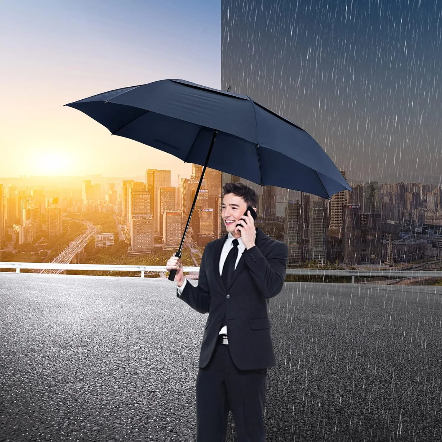 G4Free 72 Inch Huge Large Oversize Golf Umbrella Automatic Open Double Canopy Vented Windproof Stick Umbrella, 6 Ft Heavy Duty For Outdoor Doorman Family(Navy Blue)