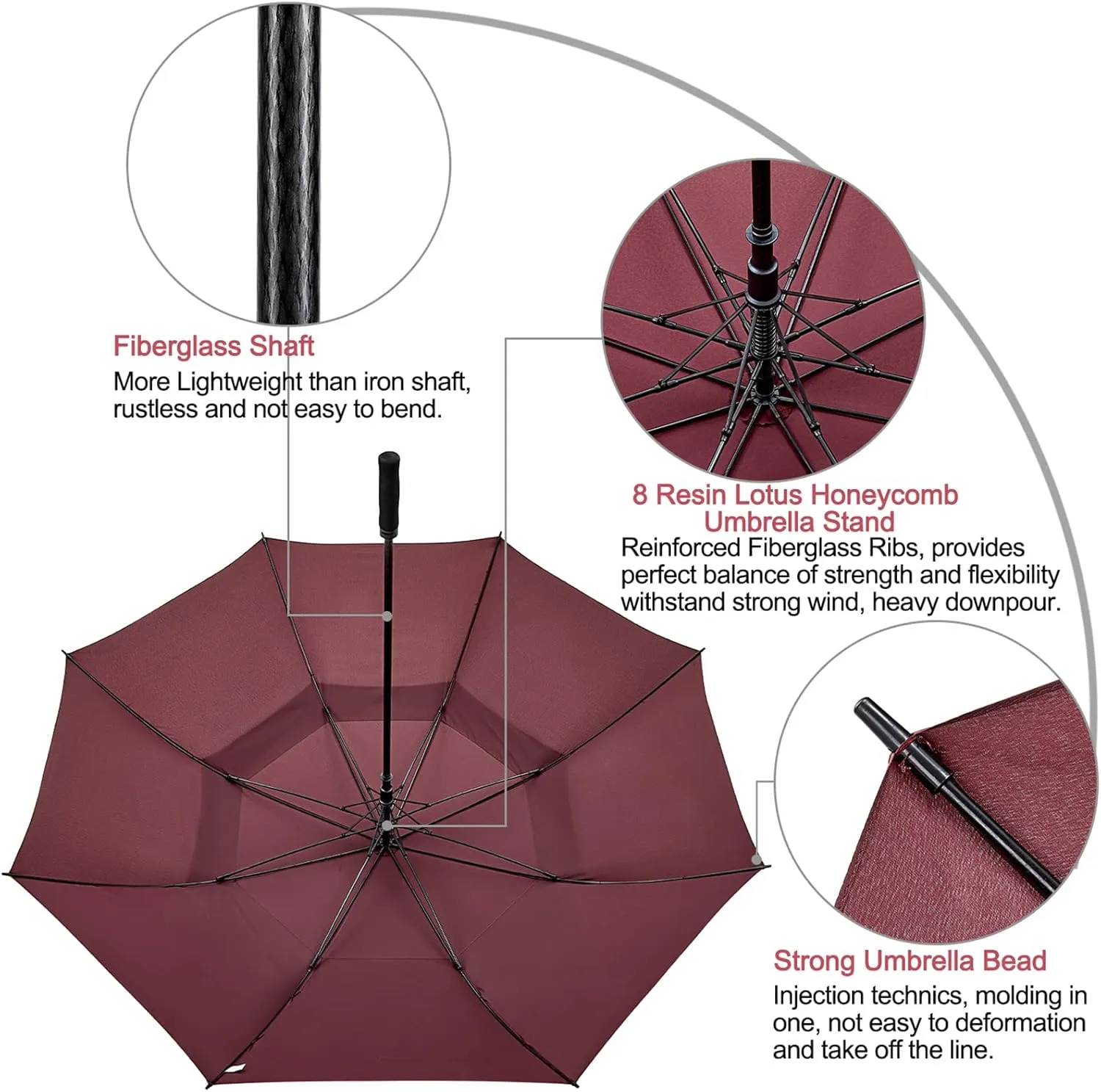 G4Free 72 Inch Huge Large Oversize Golf Umbrella Automatic Open Double Canopy Vented Windproof Stick Umbrella, 6 Ft Heavy Duty For Outdoor Doorman Family(Wine Red)