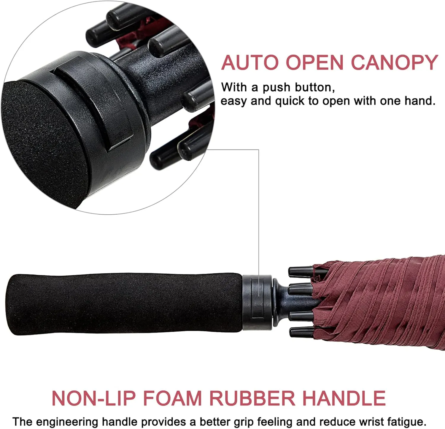 G4Free 72 Inch Huge Large Oversize Golf Umbrella Automatic Open Double Canopy Vented Windproof Stick Umbrella, 6 Ft Heavy Duty For Outdoor Doorman Family(Wine Red)