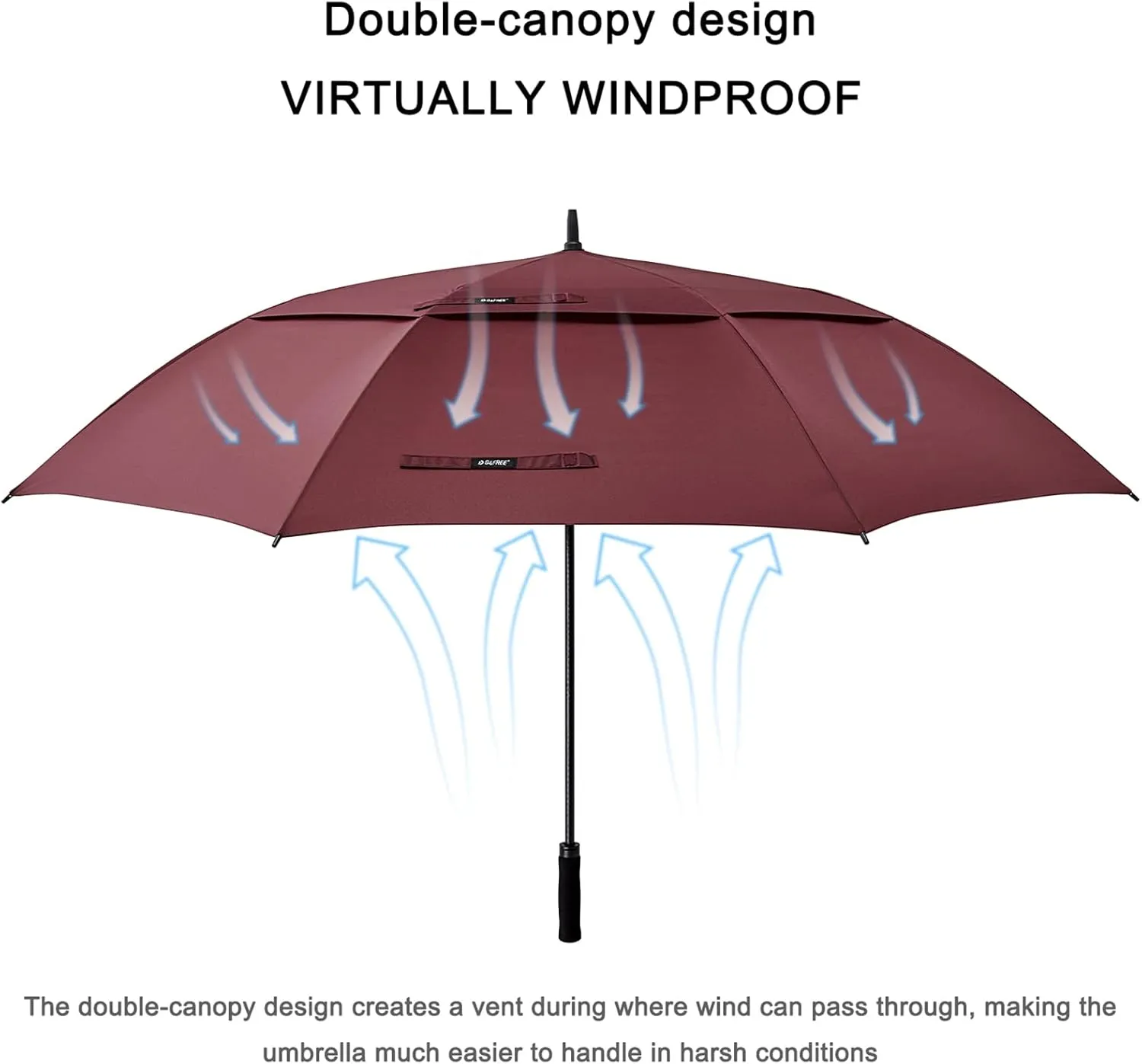 G4Free 72 Inch Huge Large Oversize Golf Umbrella Automatic Open Double Canopy Vented Windproof Stick Umbrella, 6 Ft Heavy Duty For Outdoor Doorman Family(Wine Red)