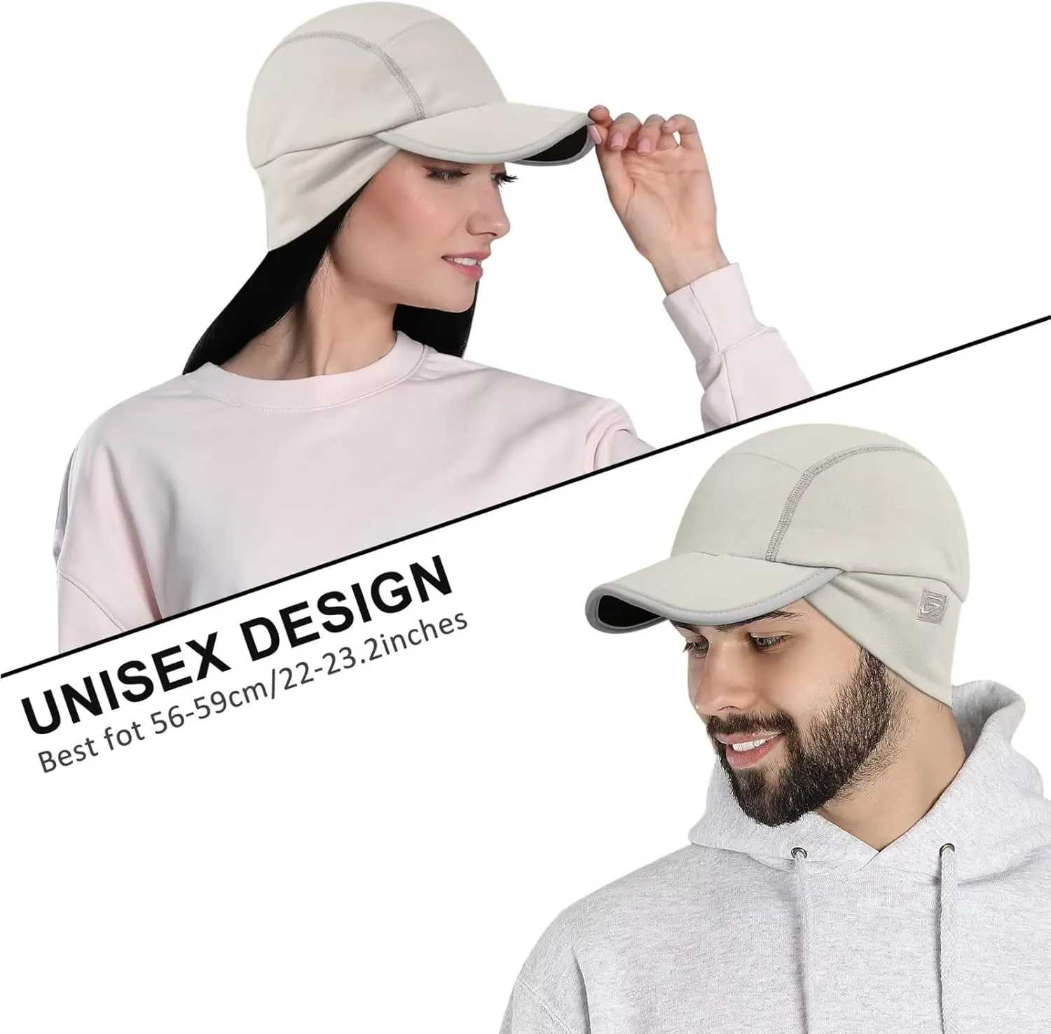 GADIEMKENSD Fleece Ball Cap with Drop Down Ear Warmer, Foldable Brim, Reflective Winter Run Hat Unisex