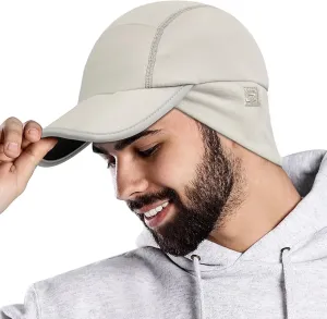 GADIEMKENSD Fleece Ball Cap with Drop Down Ear Warmer, Foldable Brim, Reflective Winter Run Hat Unisex