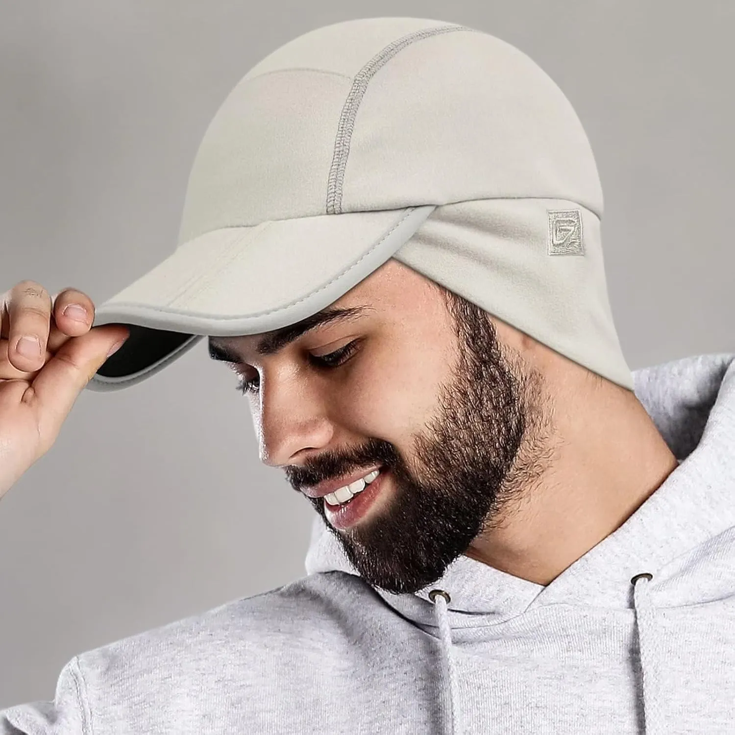 GADIEMKENSD Fleece Ball Cap with Drop Down Ear Warmer, Foldable Brim, Reflective Winter Run Hat Unisex