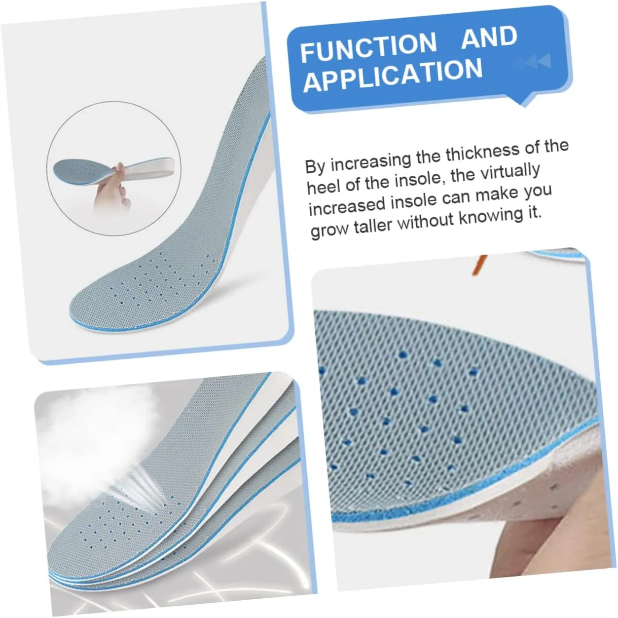 GALPADA 1 Pair Inner Height Increasing Insole Men Hey Insoles Pads Absorb Sweat Innersole Feet Sport Insole for Increase High Shoe Cushions Knitted Fabric