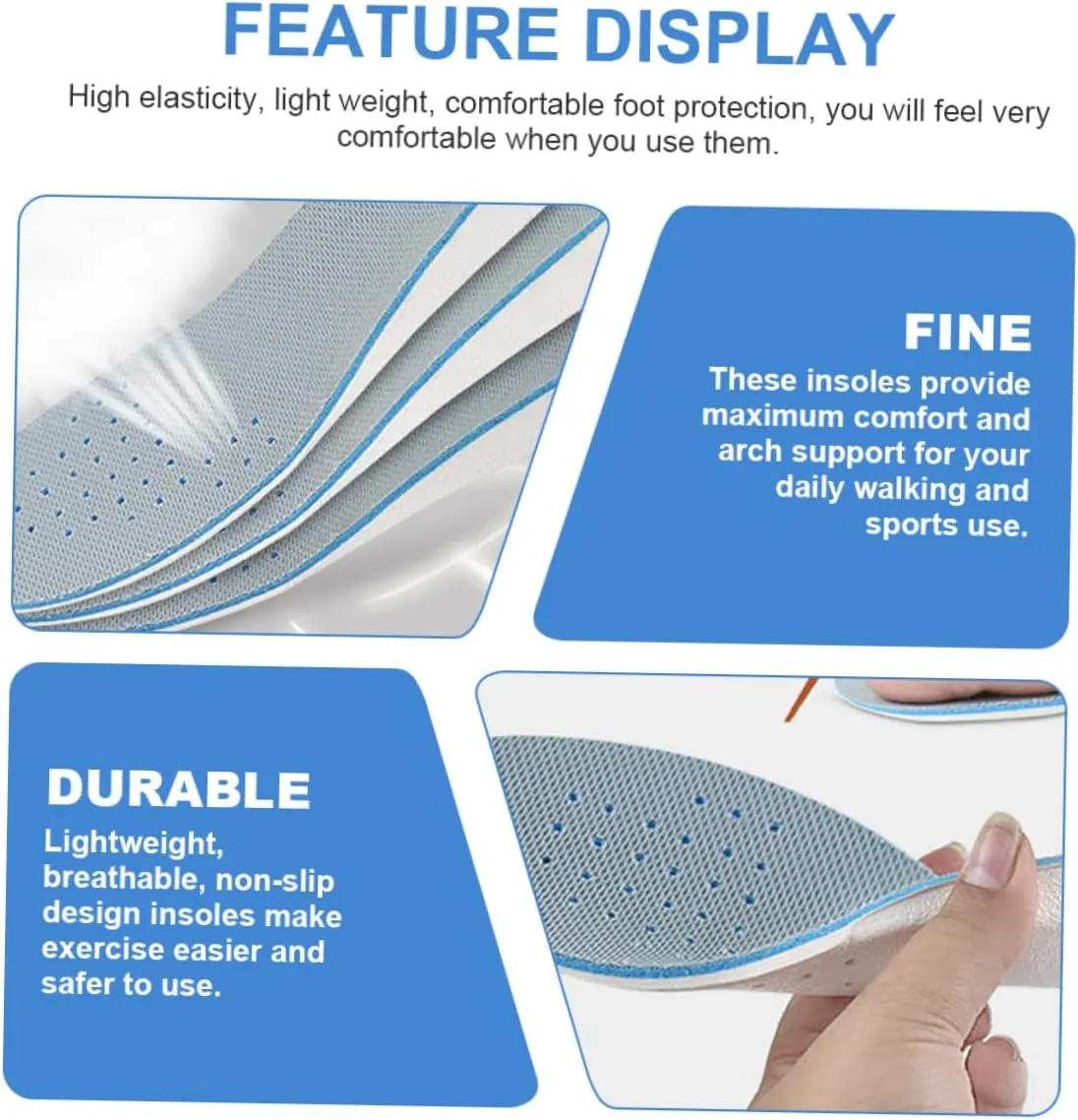 GALPADA 1 Pair Inner Height Increasing Insole Men Hey Insoles Pads Absorb Sweat Innersole Feet Sport Insole for Increase High Shoe Cushions Knitted Fabric