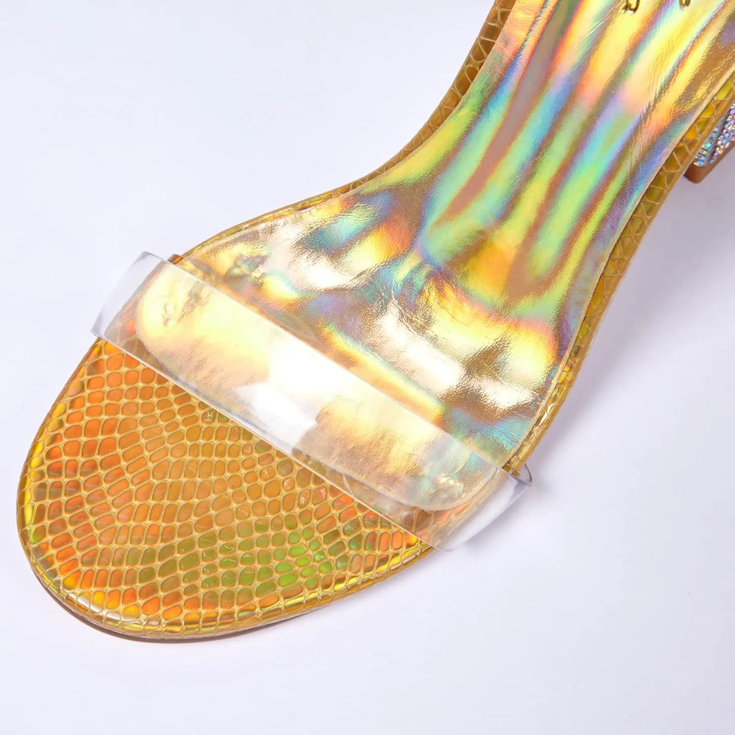 GENSHUO Sexy Strappy Rhinestone Chunky Sandals for Women Lace-up High Heels Transparent Open Toe Party Wedding Homecoming Shoes