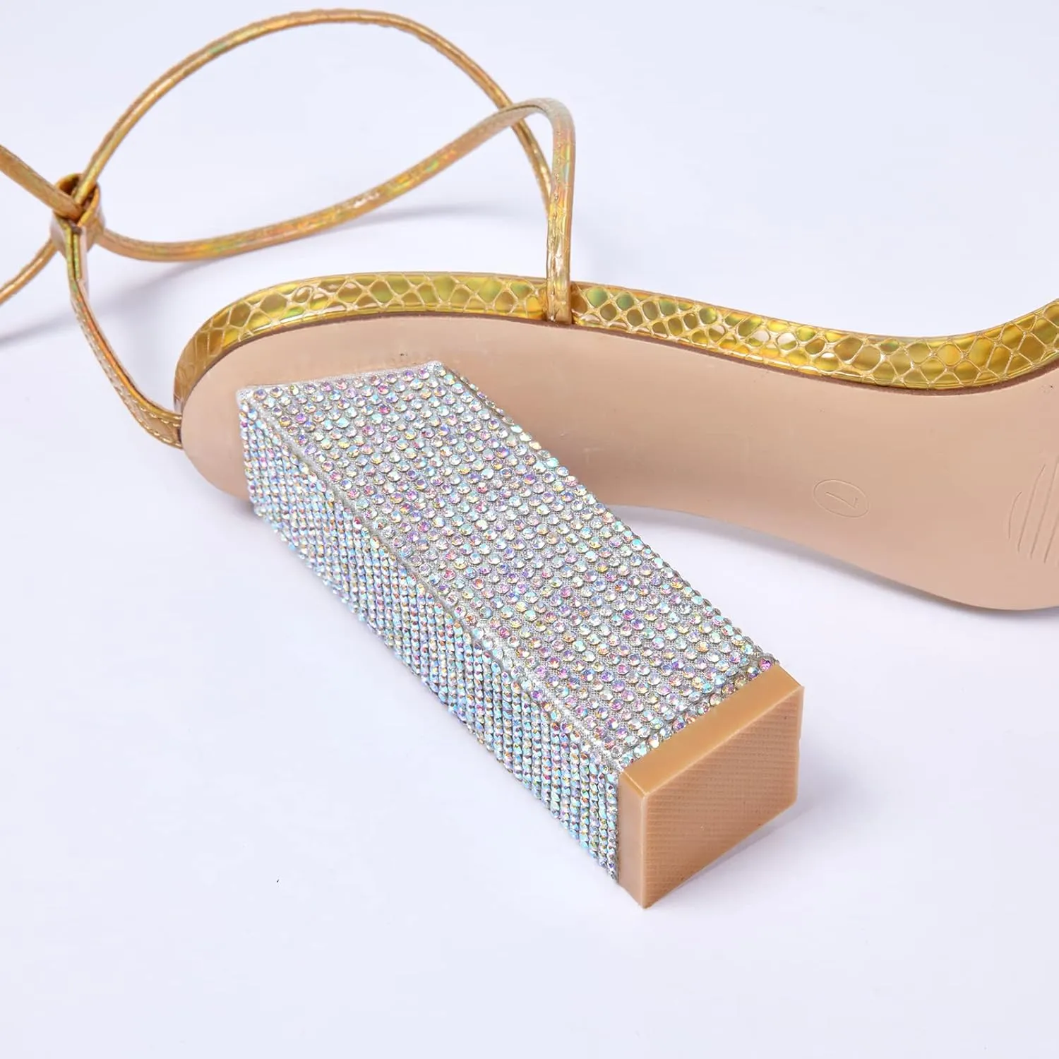 GENSHUO Sexy Strappy Rhinestone Chunky Sandals for Women Lace-up High Heels Transparent Open Toe Party Wedding Homecoming Shoes