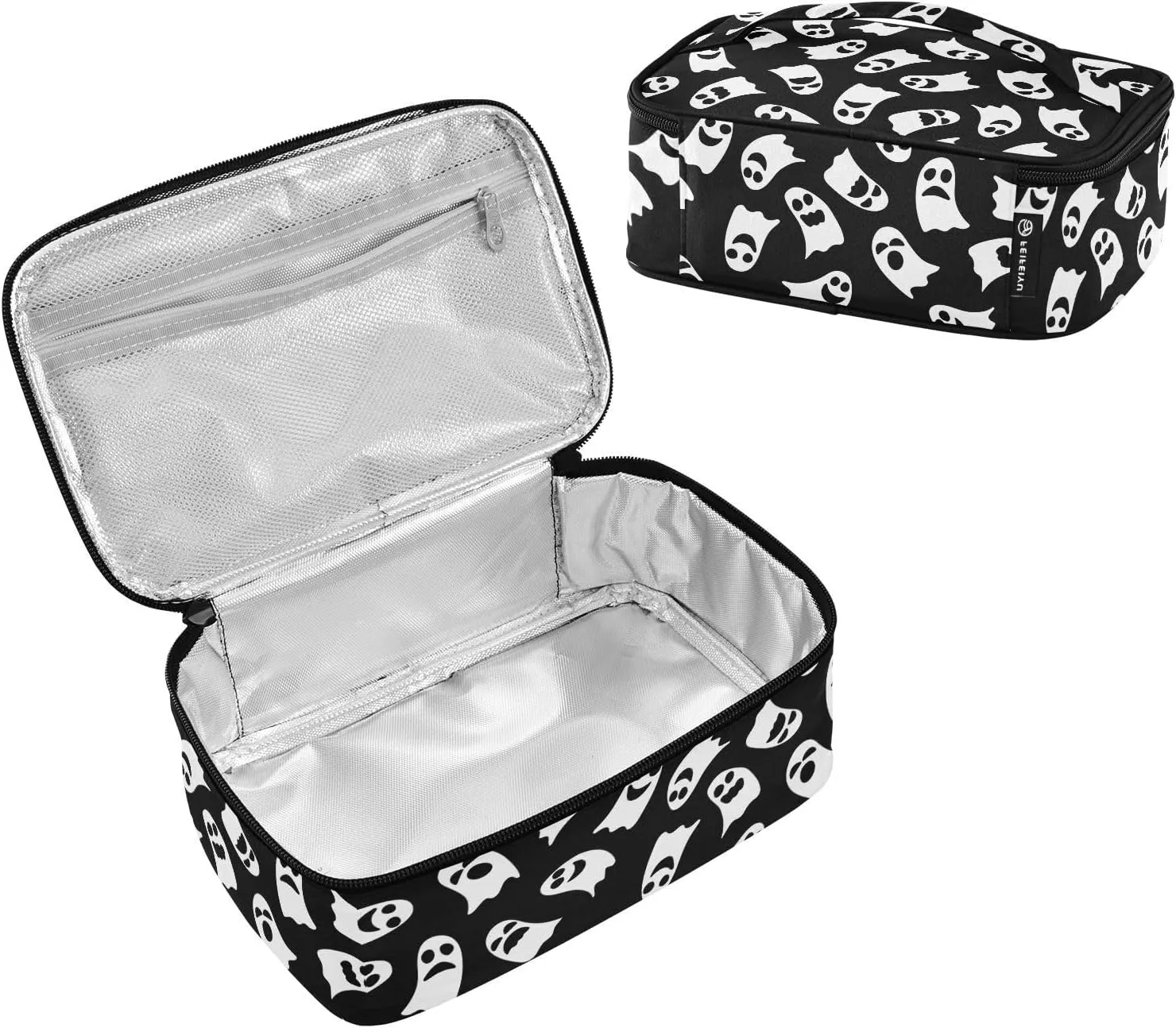 Ghost Black White Tote Lunch Bag Insulated Lunch Box for Women Men, Small Lunch Bag Kids Mini Lunch Box for Backpack Small Compact Portable Lunch Bag for School Travel Work