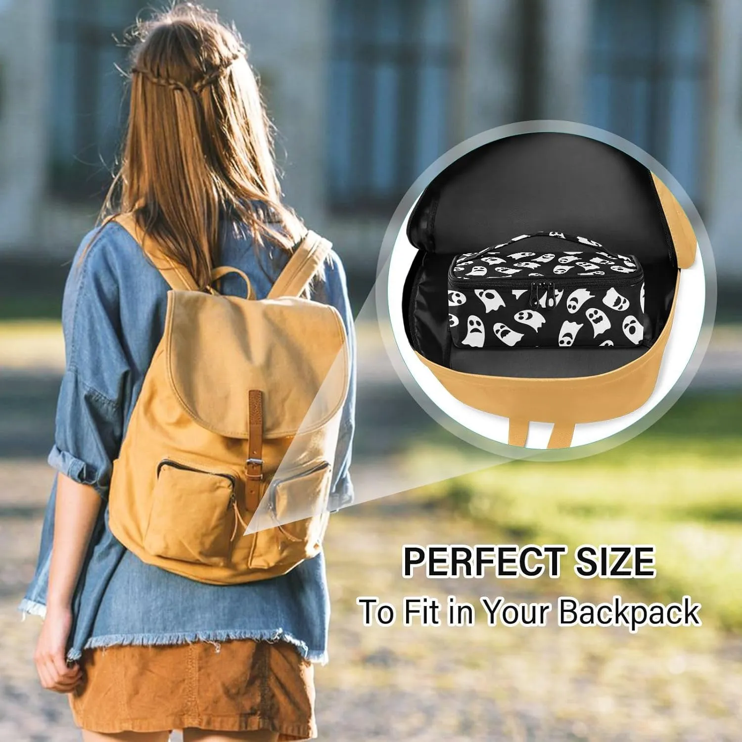 Ghost Black White Tote Lunch Bag Insulated Lunch Box for Women Men, Small Lunch Bag Kids Mini Lunch Box for Backpack Small Compact Portable Lunch Bag for School Travel Work