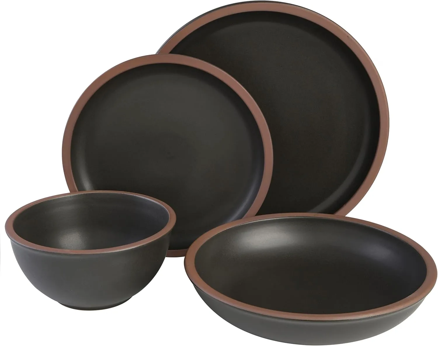 Gibson Elite Lagos Coupe Dinnerware Set, Service for 4 (16pcs), Black