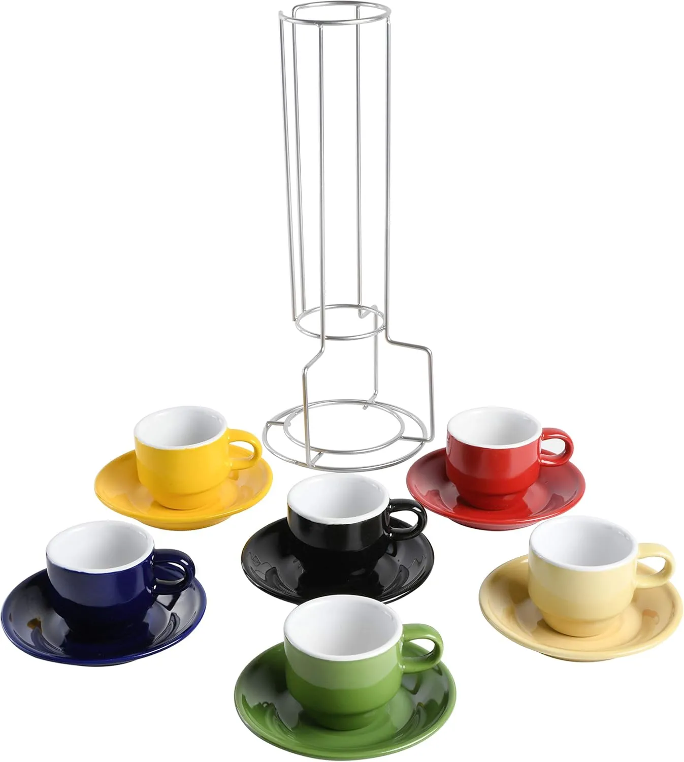 Gibson Home Porcelain Sensations Stackable Espresso Saucer Set, 13PC Cups Stand, Assorted