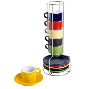 Gibson Home Porcelain Sensations Stackable Espresso Saucer Set, 13PC Cups Stand, Assorted