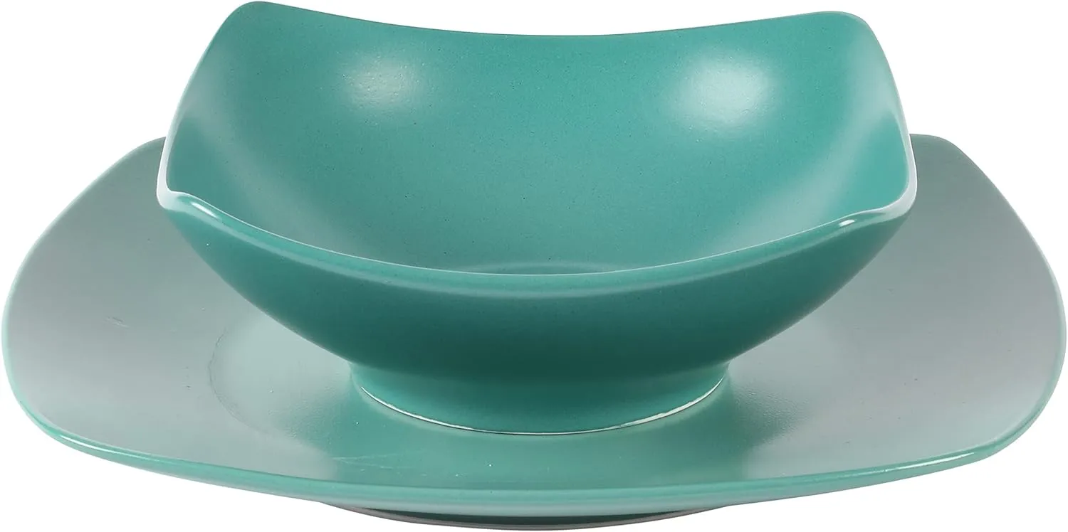 Gibson Home Zen Buffet Matte Porcelain 8 Piece Chip and Scratch Resistant Plates and Bowls Dinnerware Set - Green, Service for 4 (8pcs)