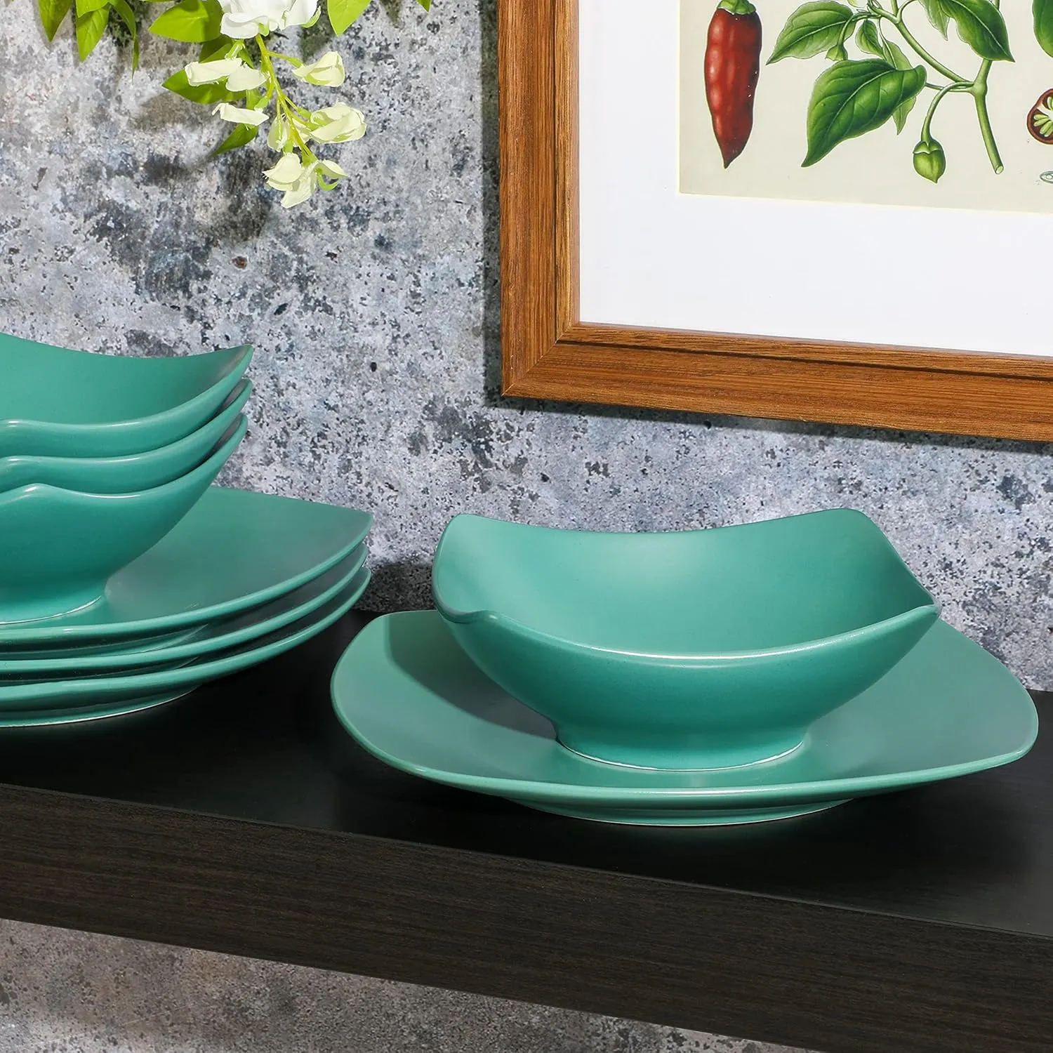 Gibson Home Zen Buffet Matte Porcelain 8 Piece Chip and Scratch Resistant Plates and Bowls Dinnerware Set - Green, Service for 4 (8pcs)