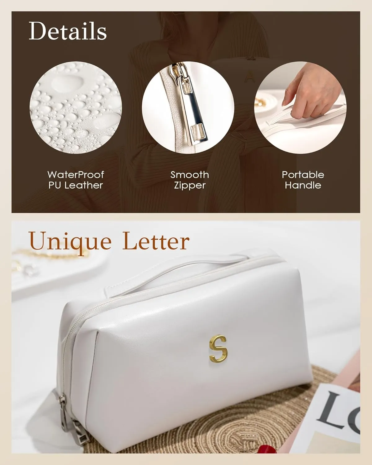 Gifts for 15 16 17 18 19 20 21st Year Old Girls, Makeup Bag with Initial Letter, Personalized Birthday Gifts, Graduation Gifts for Teen Girls, Going Off to College Gifts, Congratulation Gifts